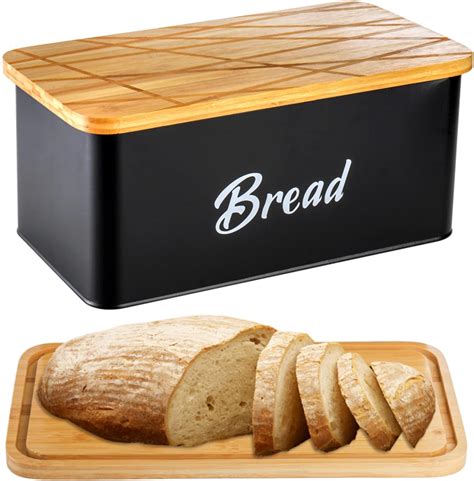 Stainless Steel Bread Box with Bamboo Cutting Board Lid Bread 